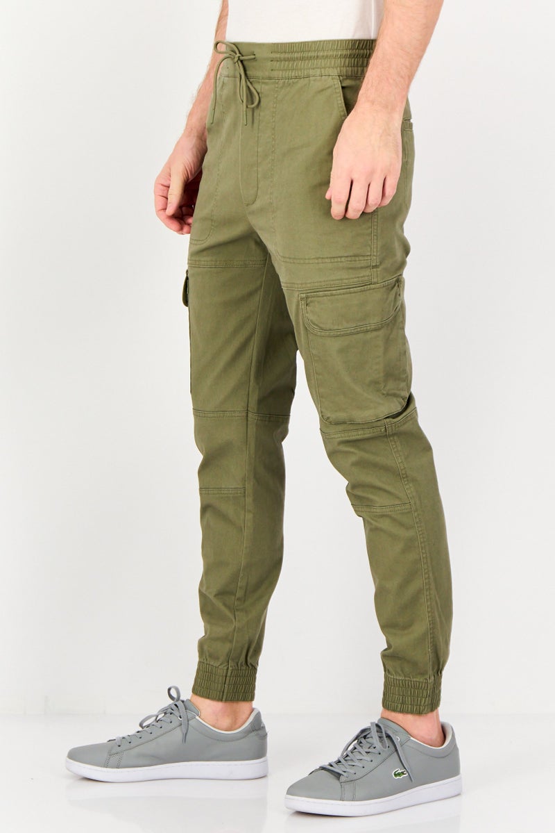 DKNY Men Regular Fit Solid Cargo Pants, Olive - Image 4